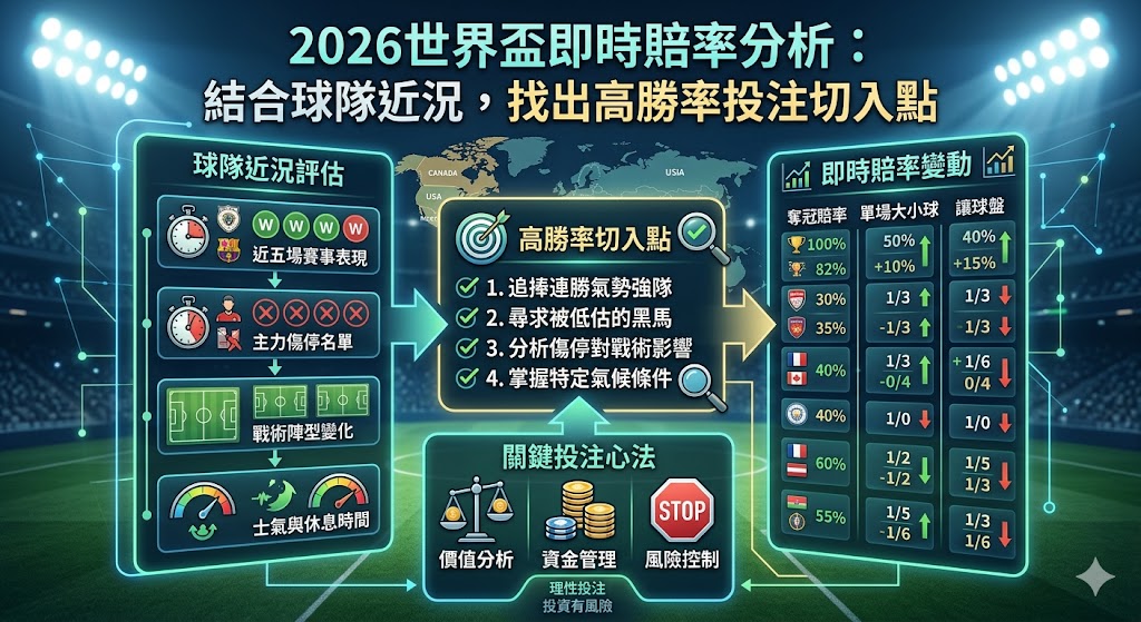 2026世界盃即時賠率分析：結合球隊近況，找出高勝率投注切入點