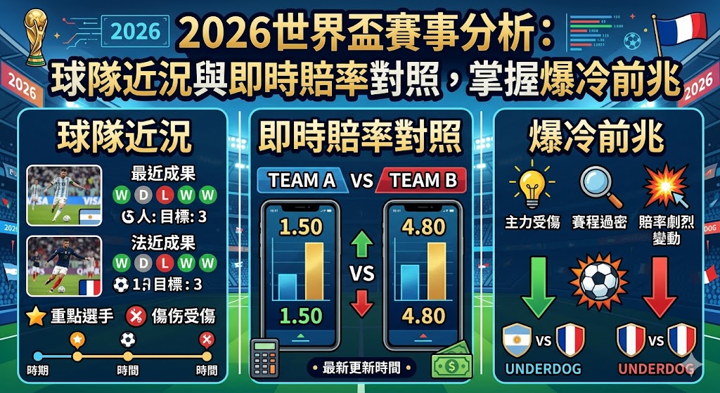 2026世界盃賽事分析：球隊近況與即時賠率對照，掌握爆冷前兆