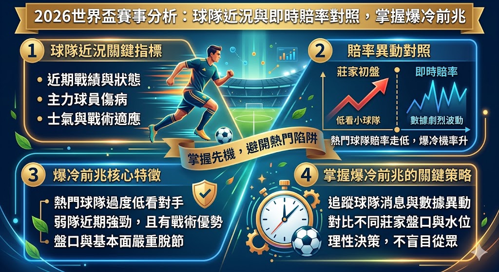 2026世界盃賽事分析：球隊近況與即時賠率對照，掌握爆冷前兆