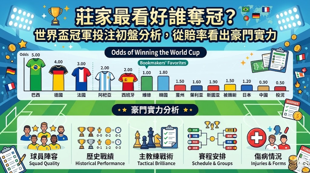 世界盃冠軍投注初盤分析,從賠率看出豪門實力