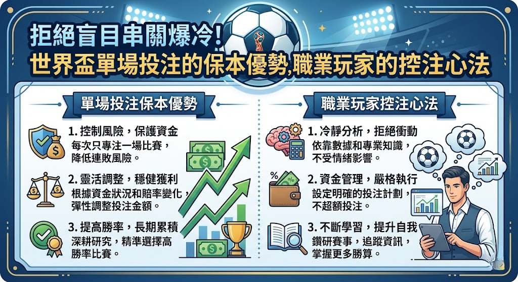 世界盃單場投注的保本優勢,職業玩家的控注心法
